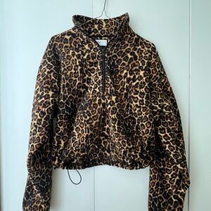 Aritzia - Leopard Print Half-Zip Cropped Pullover Fleece - Barely Worn